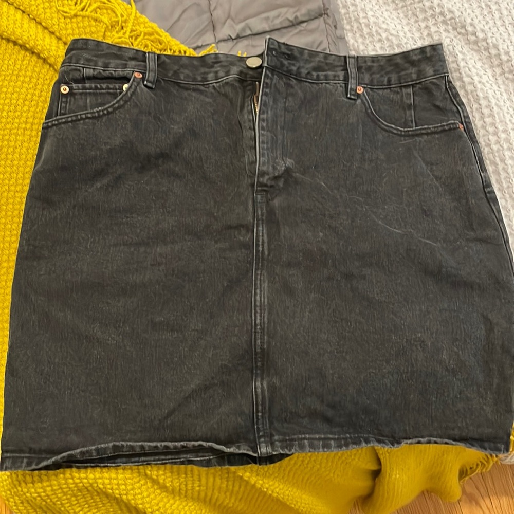 ASOS Design Curve denim high waisted skirt in washed black (size US 14)